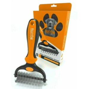 Mighty Paw Dog Grooming Brush – Undercoat Dematting Rake with Rounded Teeth Comb – Pet Grooming Deshedding Tool for Detangling, Thinning, and Deshedding All Hair Types – Orange