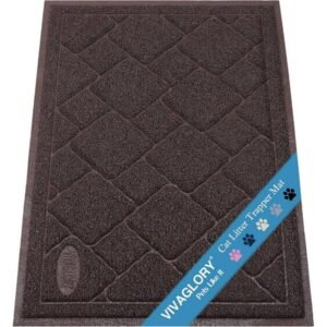 Cat Litter Tray Mat, Durable Litter Box Mat Kitty Litter Mats, 24″×17″ Catch Litter Rug, Stay in Place, Keep Floors Clean, Traps Litter from Box, Brown-Chic Pattern