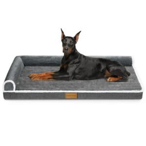 Exclusivo Mezcla Orthopedic Pet Bed for Extra Large Dogs, 48″X30″ Waterproof L Shaped Sofa Dog Bed, Gray
