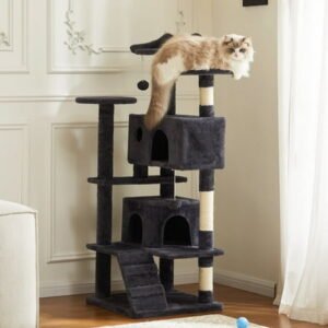 edx 54” Cat Tree Tower for Indoor Cats, Multi-Level Pet Furniture with Sisal Scratching Post, Large Cozy Condo, Climbing Ramp, Kitten Toy, Dark Grey
