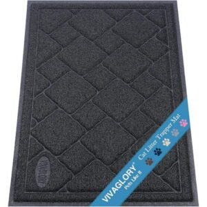 Cat Litter Tray Mat, Durable Litter Box Mat Kitty Litter Mats, 24″×17″ Catch Litter Rug, Stay in Place, Keep Floors Clean, Traps Litter from Box, Black-Chic Pattern