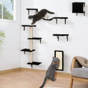 Spaco Set of 5 Cat Wall Shelves and Perches Sleeping Playing Lounging Climbing Cat Tree House for Multiple Cats, Black