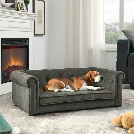 Aukfa Dog Beds for Medium and Large Dog, 33″ Elevated Pet Sofa Bed Support up to 100 lbs, Gray