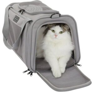PETSFIT 17in Cat Carrier, Pet Carrier Airline Approved, Soft Carrier for Small and Medium Cats Under 12 Lbs， Grey