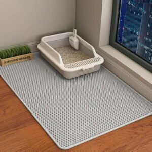 FREEAMG Litter Mat – Litter Mat Litter Trapping Mat 46×26/35×24/30×22/24×16/20×16/18×12 Inch Litter Box Mat Extra Large, Honeycomb Double Layer Litter Mat Trac Washable Waterof (46*26)