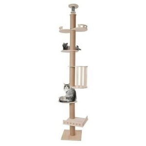 Cat Climbing Tower, Natural Sisal Rope Scratching Post Adjustable Tall Cat Activity Tree, Floor to Ceiling cat Tree,100.4-104.3″ Tall Wood Cat Tower Tree Wall with Sisal Scratching Climbing Posts