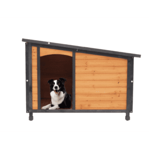 imerelez 46″Dog House Outdoor & Indoor Wooden Dog Kennel for Winter with Raised Feet Weatherproof for Large Dogs(Gold red and black)PVC waterproof roof(L)