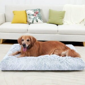Dog Beds for Large Dogs Deluxe Plush Washable Large Dog Mats Anti-Slip Bottom,48″x33″Gray Human dog bed