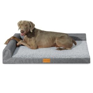 Exclusivo Mezcla Orthopedic Pet Bed for Extra Large Dogs 48″X30″, L Shaped Waterproof Dog Beds with Removable Washable Cover, Gray