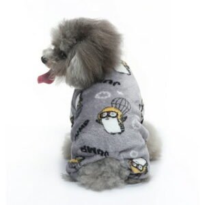 WBQ Dog Fuzzy Pajamas, Pattern Print Velvet Dog Winter Clothes for Small Dogs Boy&Girl, Pet Soft Pajamas Jumpsuit, Cat Apparel