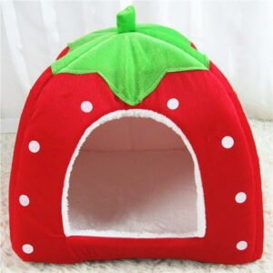 JeashCHAT Cute Strawberry Cat Bed House Pet Winter Sleeping House Indoor Foldable Soft Warm Small Pet Tent House Kennel for Cat Puppy Small Dog Rabbit, 10.24″ x 10.24″, Red