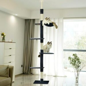 Floor to Ceiling Cat Tree, 5-Tier Height (86-109 inches) – Adjustable Cat Climbing Tower with Sisal Scratching Posts, Hammock, Platforms, and Hanging Balls