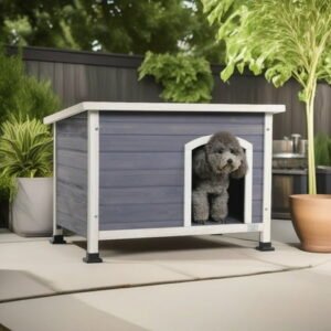Pefilos 22″ Width Wood Dog House for Small Dogs with Removable Floor Outdoor Weatherproof Pet Cat House, Gray