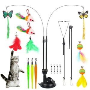 EEEkit 20pcs Suction Cup Cat Toys, Hanging Pet Feather Toy Refills for Indoor Cats Kittens