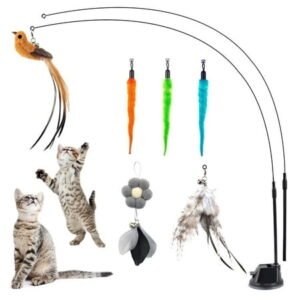 Easy Joy 9pcs Interactive Cat Feather Toys with Bird & Feather Toys Teaser Wand Toys for Indoor Cats Exercise