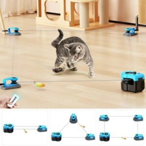 Pet Deluxe Interactive Cat Toy for Indoor Cats, Cat Feather Toy Treadmill for Bored Kitten Puppy Play Chase Run Exercise, Auto/RC Control DIY Cat Mouse Hunting Toy-Sky Blue