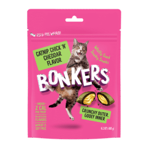 BONKERS Cat Bites, Catnip & Chick ‘N’ Cheddar Flavor, Crunchy & Soft Cat Snacks, Treats for Cats, 6.3 oz Bag