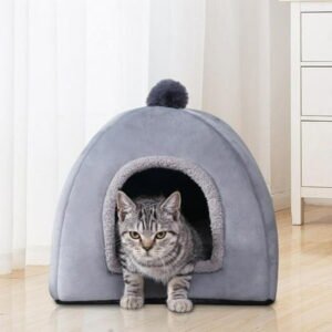 KIHOUT New Deals Small Dog House Indoor, Washable Covered Dog Cat Bed, Insulated Cozy Pet Dog Igloo Cave for Cats and Puppy 28CM
