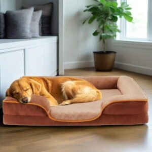 GIANNA Dog Bed for Large Size Dogs with Non-Slip Base, Orthopedic Pet Sofa with Washable Removable Cover, Brown, 35″ L x 25″ W x 6.5″ Th