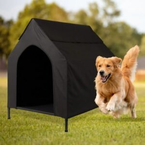 SOONTRANS 43″ Large Dog House, Outdoor Dog House for Large Dog Houses Indoor Weatherproof PVC Dog House Outdoor, Breathable Elevated Dog Bed Breed Outside