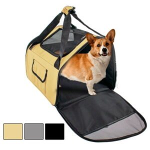 Pet Carrier for Cats, Dogs, and Small Animals – TSA Approved – Airline Travel Carrier – Side & Top Opening, Air Vents, Collapsible with Multiple Pockets – Beige