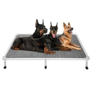 Veehoo Chew Proof Dog Bed, Rustless Aluminum Frame and Textilene Mesh Fabric, Black Silver, XX Large