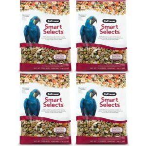 ZuPreem Smart Selects Daily Bird Food for Amazon, Cockatoo, Macaw, Bird Pellets and Seed Blend, Core Nutrition for Large Birds, Made in USA, Bird Seed, Macaw Food, Macaw Bird Food (L, 4 lb)4pk