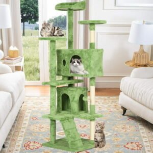 Cat Tree Tower 70″ Indoor Cat Climbing Tower with with Scratching Post, Cat Condo for Indoor Kittens, Green