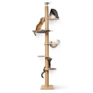 FUKUMARU Floor to Ceiling Cat Tree, 6-Level Adjustable Climbing Tower with Hammock
