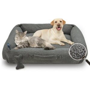 Sytopia 42″ Extra Large Dog Anxiety Beds, Washable Teddy Fleece Cozy Soft Beds For Dogs Up To 100 Lbs, Large Cat Beds For Indoor Cats Up To 60 Lbs, Xlarge (42″x34″x10″) – Gray