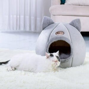 Abody Cat House – Plush Enclosed Cat Bed with Removable Cushion – Pet Cave Bed for Kittens or Small Dogs up to 16lbs