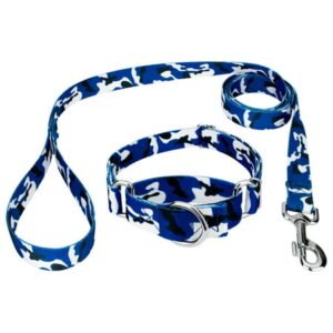 Country Brook Petz® Royal Blue and White Camo Martingale Dog Collar and Leash, Large