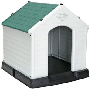 INDSUMOT 32″ Dog House Large Dog Houses Outdoor Waterproof Ventilate Plastic Pet House All Weather Outdoor Dog Shelter for Big Dog with Air Vents and Elevated Floor Indoor Pet House(Green)