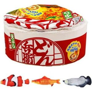 ramen cat bed dog bed instant noodle shape pet sofa keep warm and super soft creative pet nest detachable multifunctional soft pet bed (medium, red ramen cat bed)