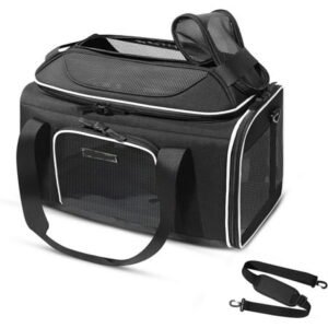 17x11x9.5 Inches Top-Expandable Pet Carrier Alaska Airline Approved, Soft-Sided Carrier for Small Cats and Dogs with Locking Safety Zippers and Anti-Scratch Mesh(Black)