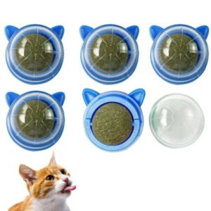 5 Pack Cat Ears Catnip Ball for Cat Wall, Self-Adhesive Rollerball Wall Mounted Cat Nip Ball, Cat Mint Chew Toy for Cleaning Teeth/Playing/Relieve Anxiety