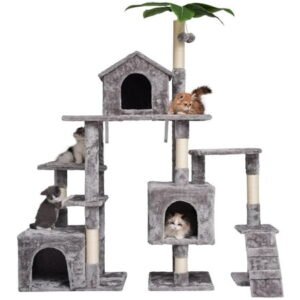 Cat Tree, 151cm Cat Scratching Post Stable Cat Tower for Indoor Cat, Activity Centre Cat Climbing Tree with 3 Cat Houses, 5 Sisal Posts, Ladder, Rest Place