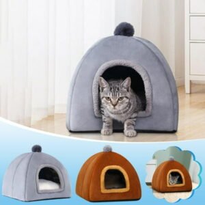 Japceit 2 in 1 Washable Covered Dog Cats Bed, Small Dog House Indoor, Winter Warm Pet TentInsulated Cozy, Cave Size for Cats and Puppy
