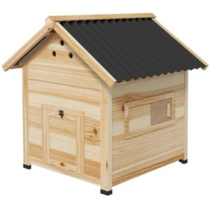SAEWUD Duck Coop, Wooden Duck House, Outdoor Small Animal Shelter with Openable Roof, Double Doors, Removable Base for 1-3 Ducks, Made of Natural Wood