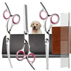 Titanium Coated Professional 6 in 1 4CR Stainless Steel Dog Grooming Scissors with Safety Round Tip, Heavy Duty Pet Grooming Scissor for Dogs, Cats and Other Animals