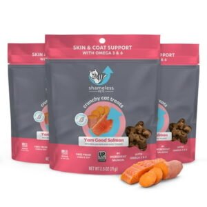 Shameless Pets Crunchy Cat Treats – Kitty Treats for Cats with Skin & Coat Support, Natural Ingredients Kitten Treats with Real Salmon, Healthy Flavored Feline Snacks – Yam Good Salmon, 3-Pk