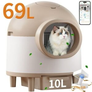 REDSASA Self Cleaning Litter Box for Multiple Cats, Smart Automatic Litter Box with Wifi APP Control, 69L Large Capacity with Extra Thick Waste Bags, Brown