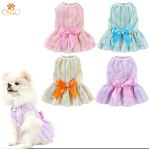 Riklu 4 Pack Dog Dresses for Small Dogs Girl, Cute Summer Puppy Clothes, Pet Dog Princess Dress with Sweet Bowknot, Doggie Outfits for Yorkie Chihuahua Cat Small Pets XS