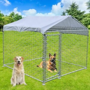 Kkonetoy Outdoor Pet Dog Run House Kennel Shade Cage w/Roof Cover Backyard Playpen 6.56 ft