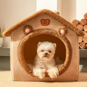 LACKUST Indoor Foldable Dog House,Dog bed for Indoor Clearance,Warm Cat House and Cushioned Puppy Cave for Small to Large Dogs and Cats,Brown
