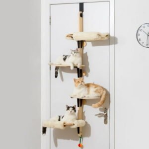 Mewoofun Cat Climbing Shelves Cat Tree, 4-Levels Over Door Cat Climber for Jumping, Stable Cat Stairs Cat Hammock for Most Kittens & Adult Cats