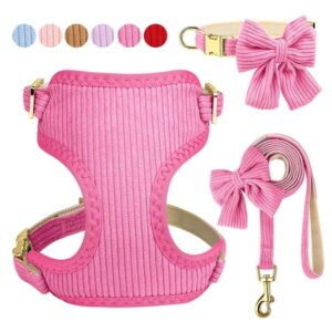 Didog 3pcs Bow tie Dog Collar Harness with Leash Set Soft Adjustable for Girl Boy Dogs