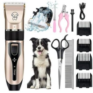 Dog Clippers for Grooming, Low Noise 2000mAh Rechargeable Dog Grooming Clippers, Cordless Dog Shaver, IPX7 Waterproof Dog Grooming Kit with 4 Guide Combs, Steel Comb and Scissors