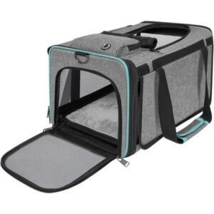 Cat Carrier American, United, Delta Airline Approved/Soft-Sided Pet Travel Bag for Medium Cat 15+ lbs Small Dog Traveling Crate Under 15 Pounds TSA Approved Carrying Cage Underseat Cabin Gray
