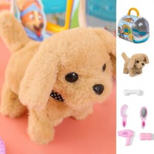 Gallickan Plush Dog Toys Set for Kids, 7Pcs Dog Pet Care Role Play Toy Set with Pet Cage, Stuffed Animal Toy Set, Puppy Toys for Kids, Gift for 2+ Years Old, Brown